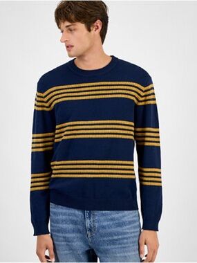 Sun + Stone Navy Crewneck with Gold Stripes size XL